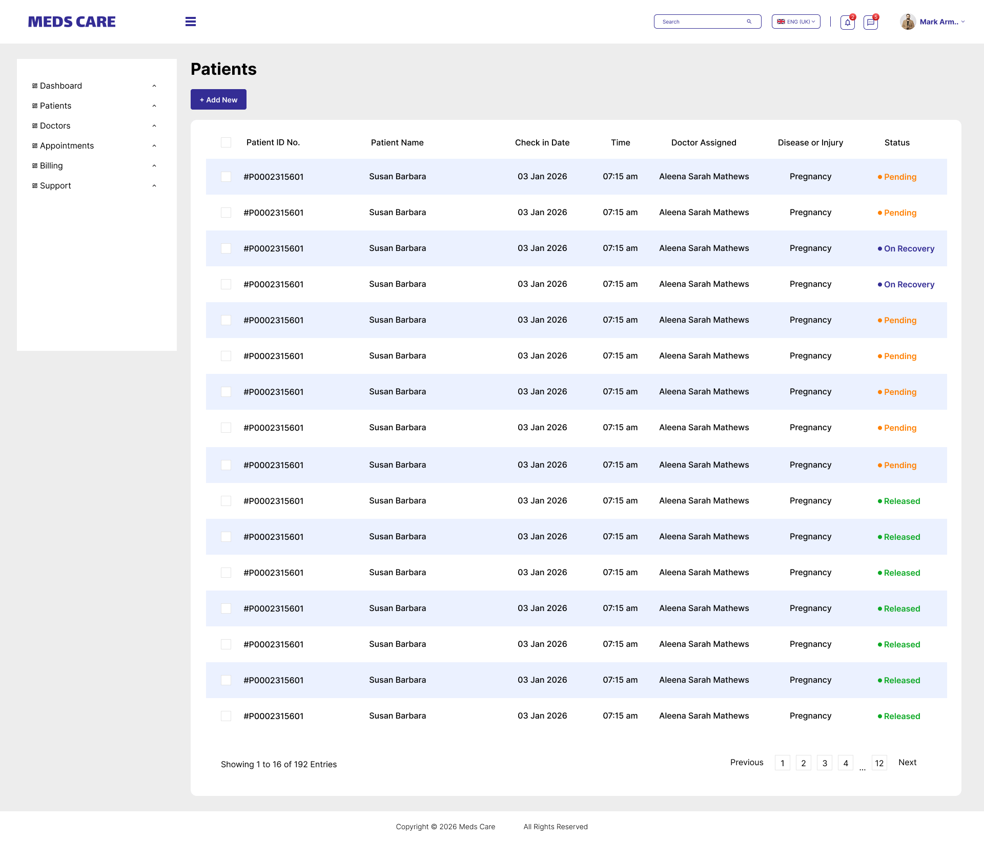 Meds Care - Medical Dasboard